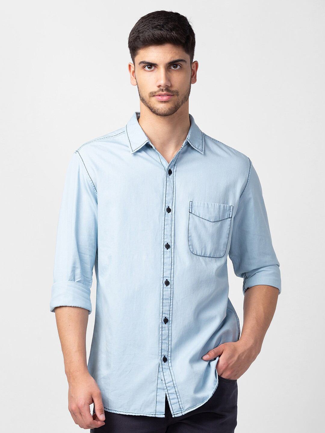 

SPYKAR Men Cotton Slim Fit Casual Shirt, Blue