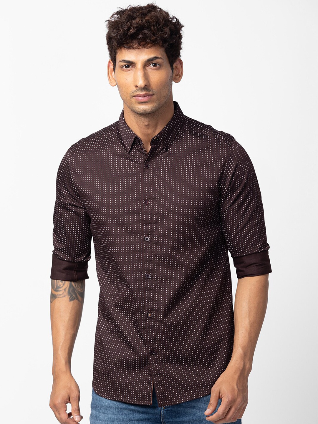 

SPYKAR Men Slim Fit Printed Casual Shirt, Brown