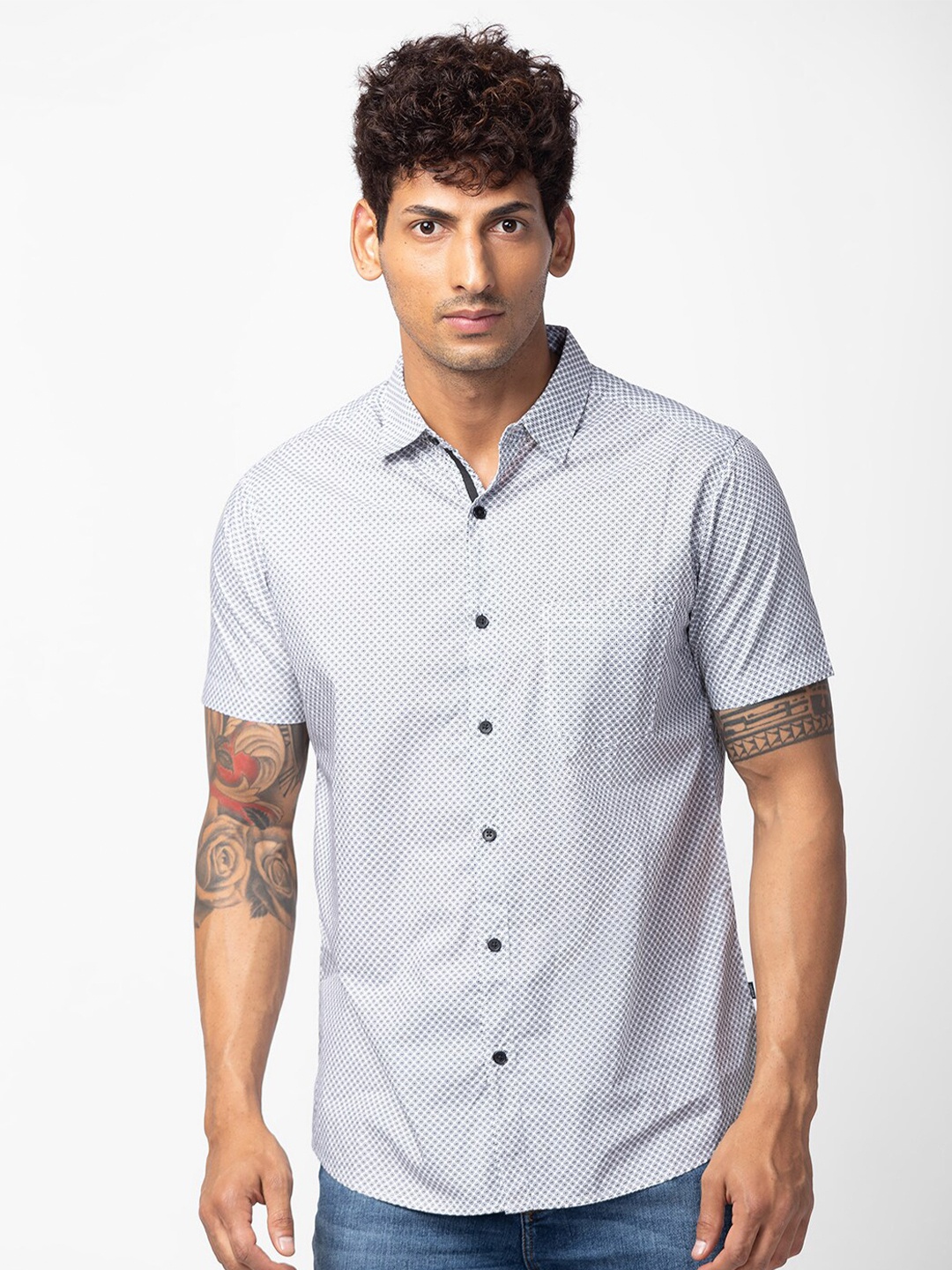 

SPYKAR Men Cotton Slim Fit Printed Casual Shirt, Grey