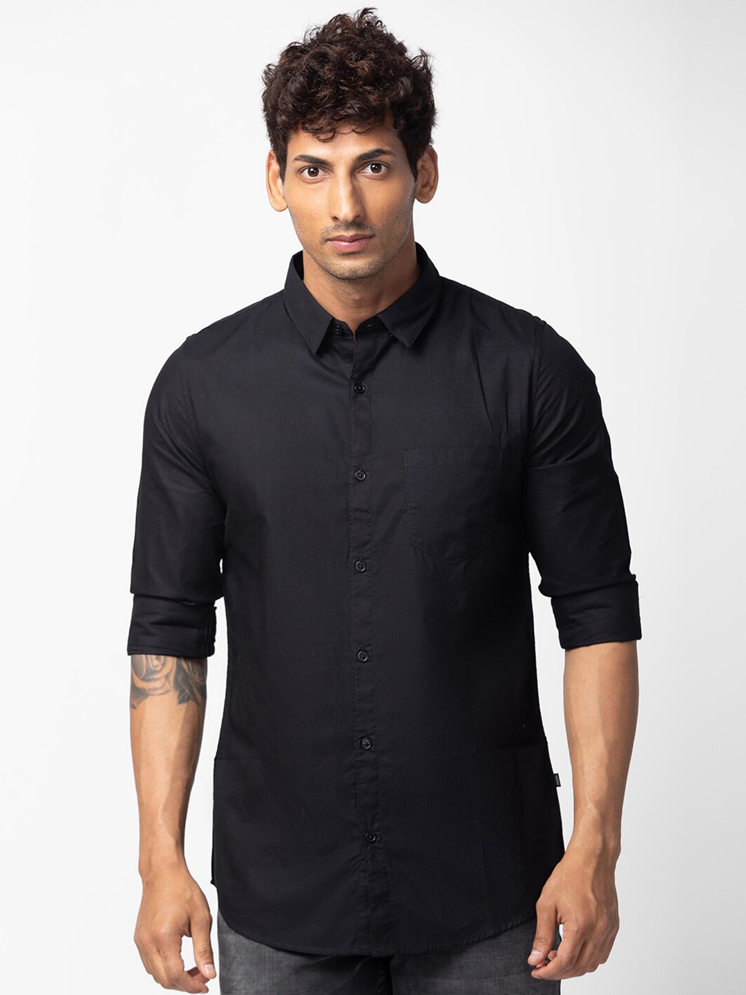 

SPYKAR Men Cotton Solid Casual Shirt, Black