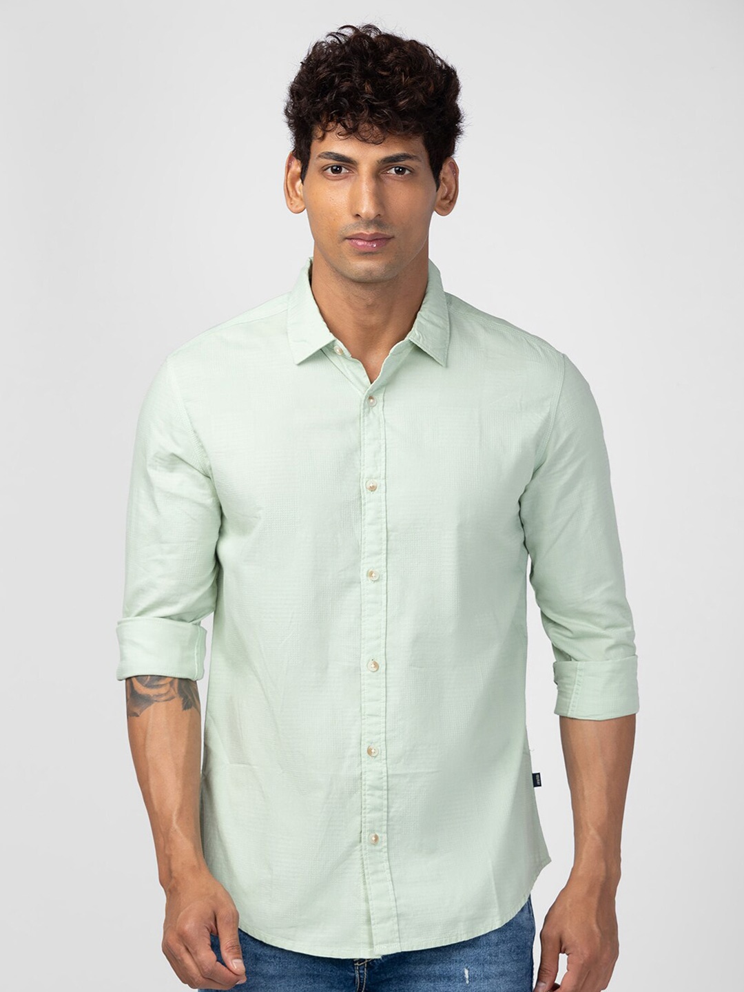 

SPYKAR Men Cotton Slim Fit Casual Shirt, Green