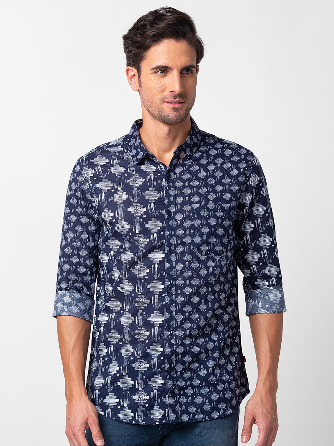 

SPYKAR Men Slim Fit Printed Casual Shirt, Navy blue