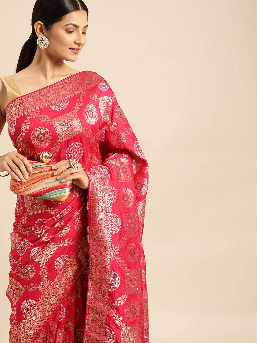 

APPLIX STYLE Ethnic Motifs Zari Banarasi Saree, Pink