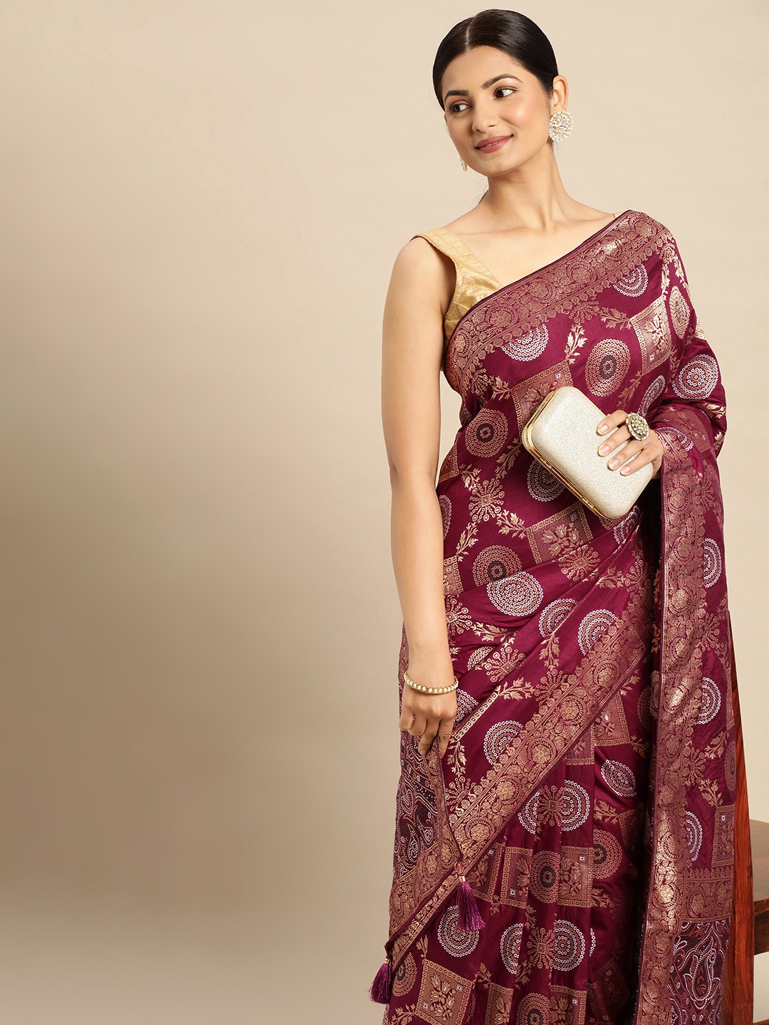 

APPLIX STYLE Ethnic Motifs Zari Banarasi Saree, Purple