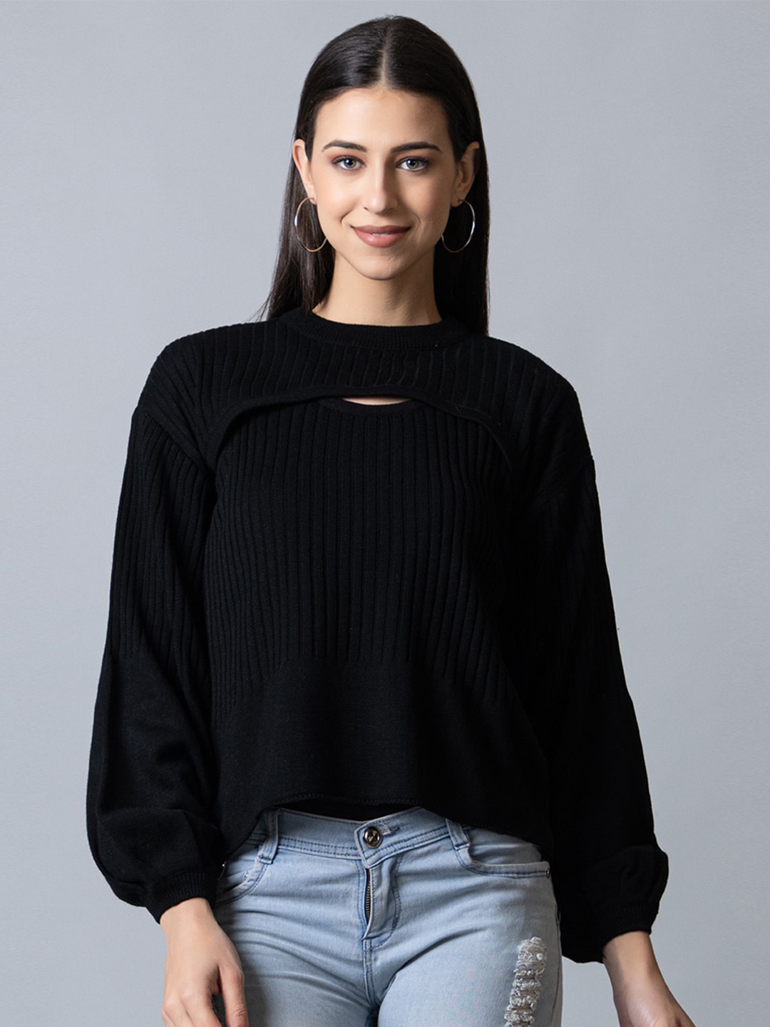

Club York Women Ribbed Acrylic Pullover, Black