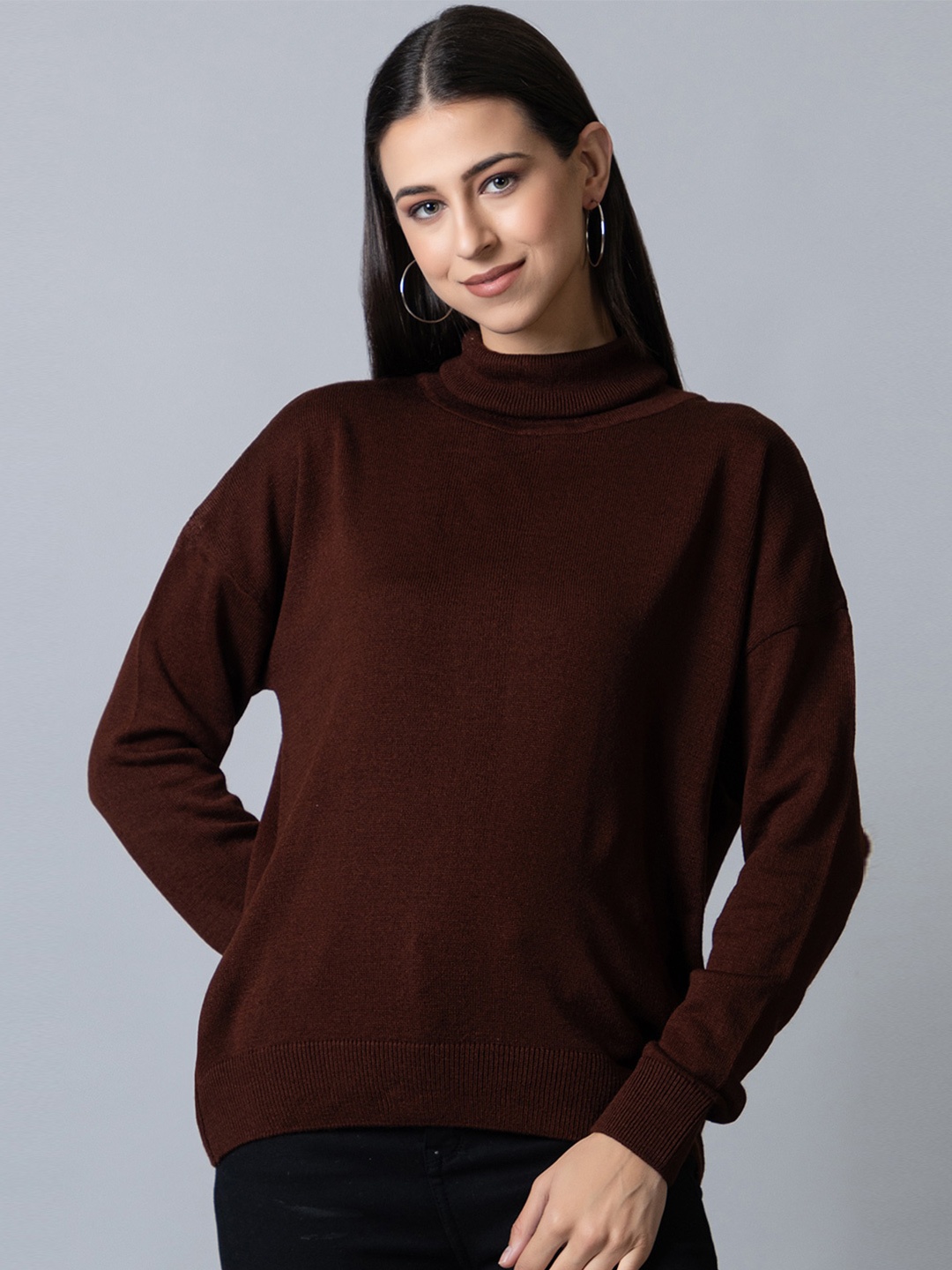 

Club York Women Turtle Neck Long Sleeves Acrylic Pullover, Brown