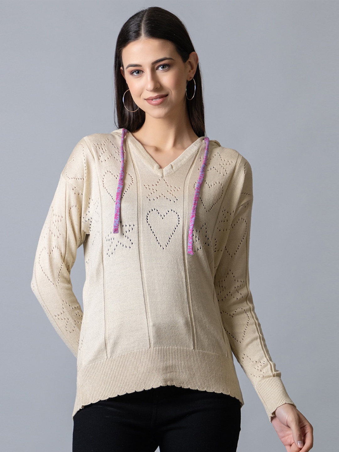 

Club York Women Hooded Full Sleeve Acrylic Pullover, Grey melange