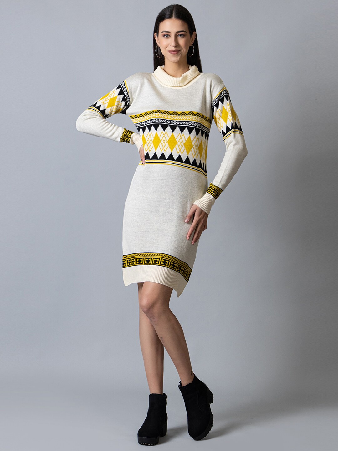 

Club York Jacquard Printed Acrylic Jumper Dress, Beige