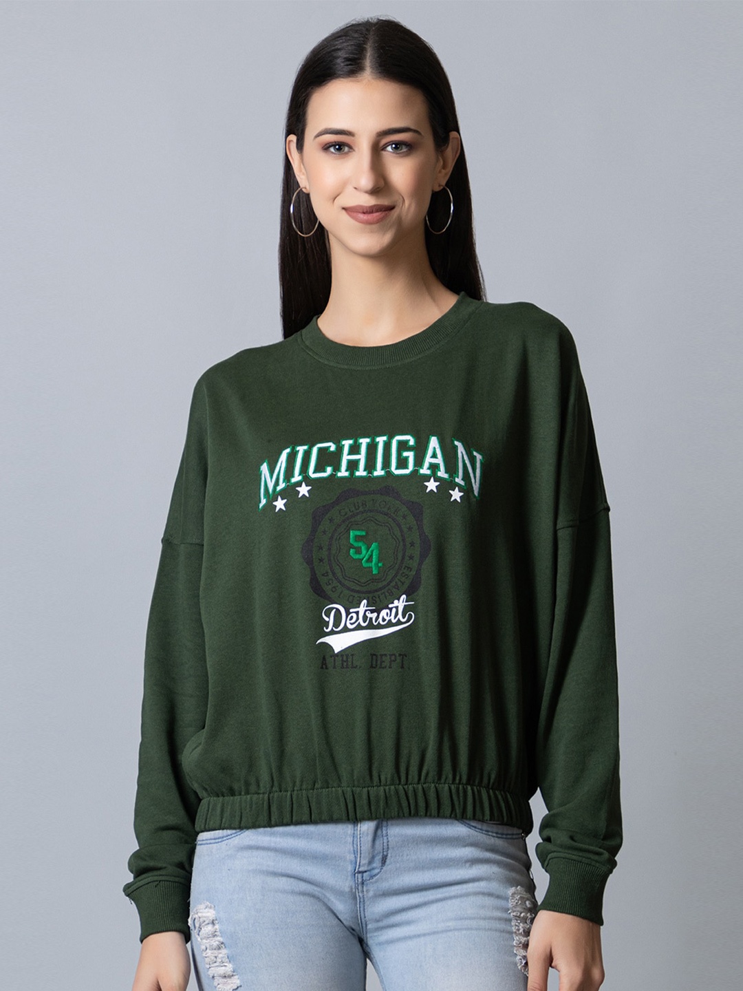 

Club York Women Typhography Printed Cotton Sweatshirt, Green