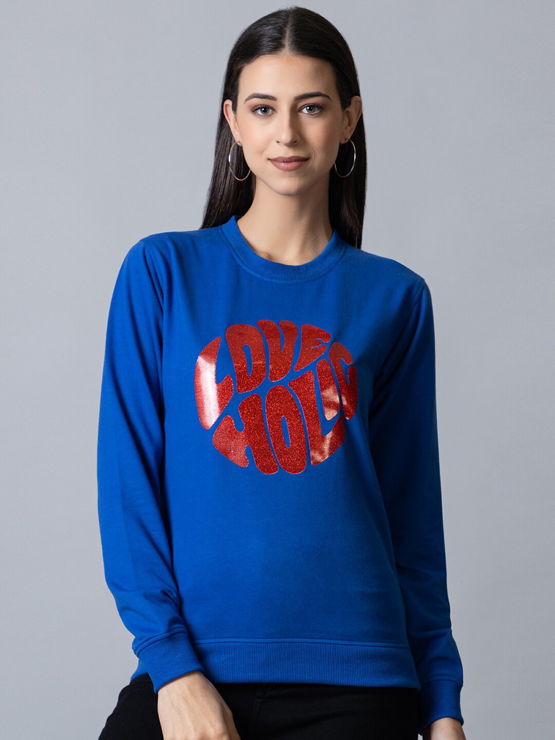 

Club York Women Blue Printed Sweatshirt