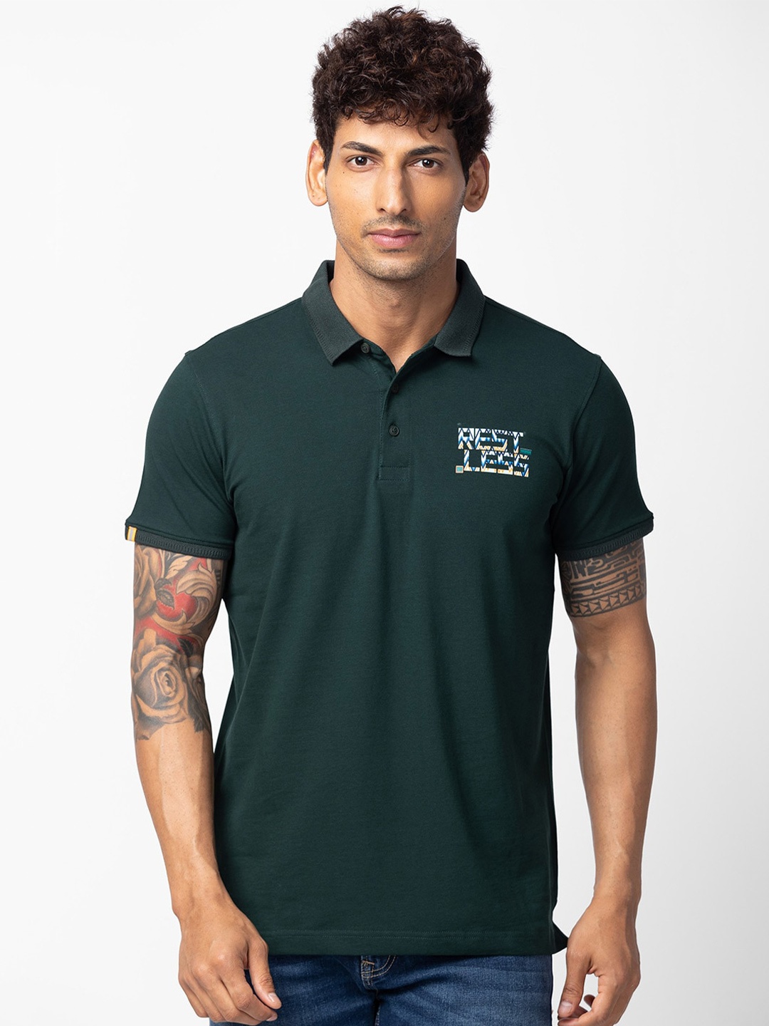 

SPYKAR Men Cotton Polo Collar Slim Fit T-shirt, Green