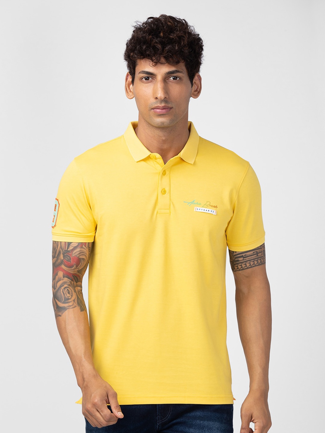 

SPYKAR Men Polo Collar Cotton T-shirt, Yellow