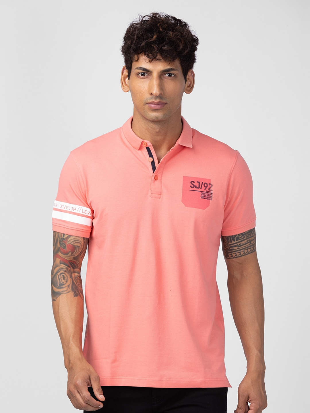 

SPYKAR Men Polo Collar Slim Fit Cotton T-shirt, Pink