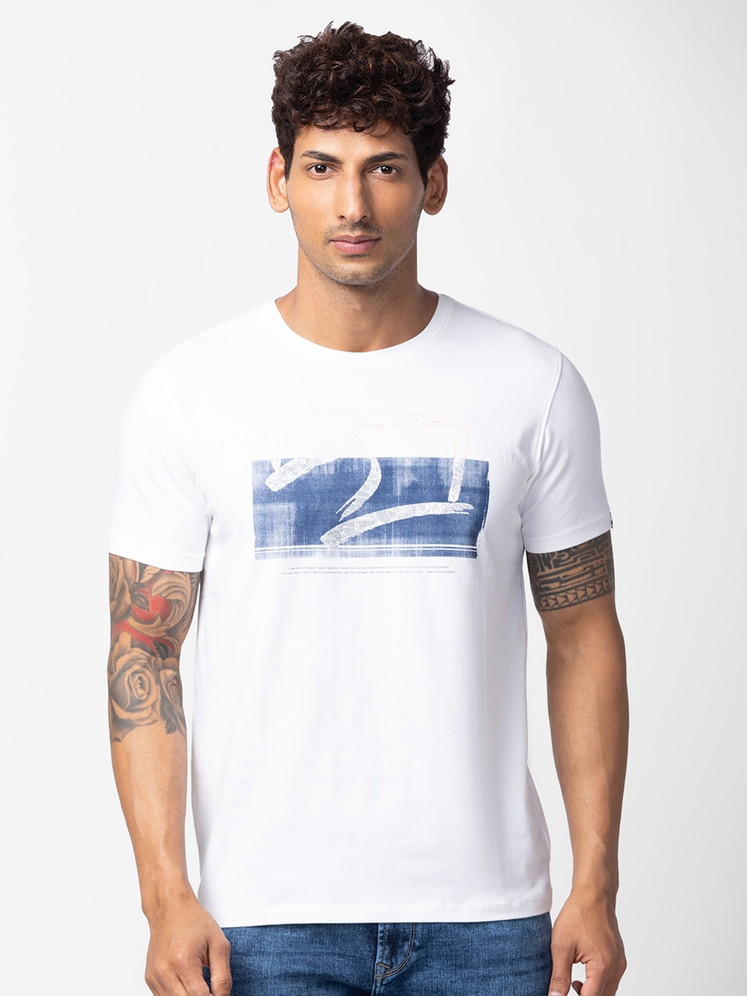 

SPYKAR Men Printed Slim Fit Cotton T-shirt, White