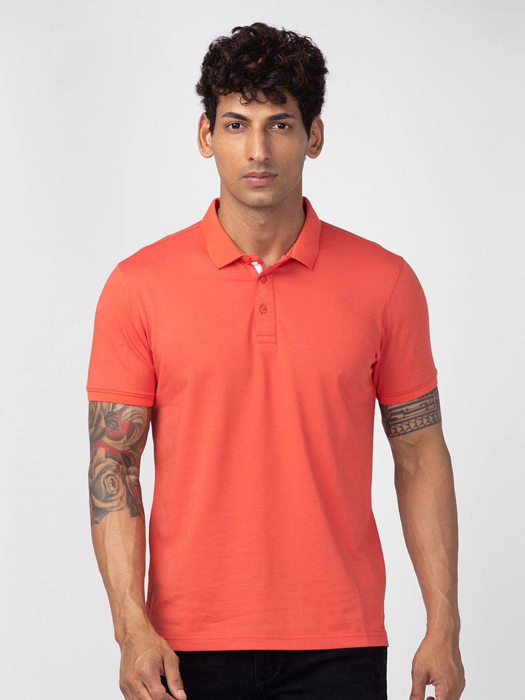 

SPYKAR Men Polo Collar Slim Fit Cotton T-shirt, Coral