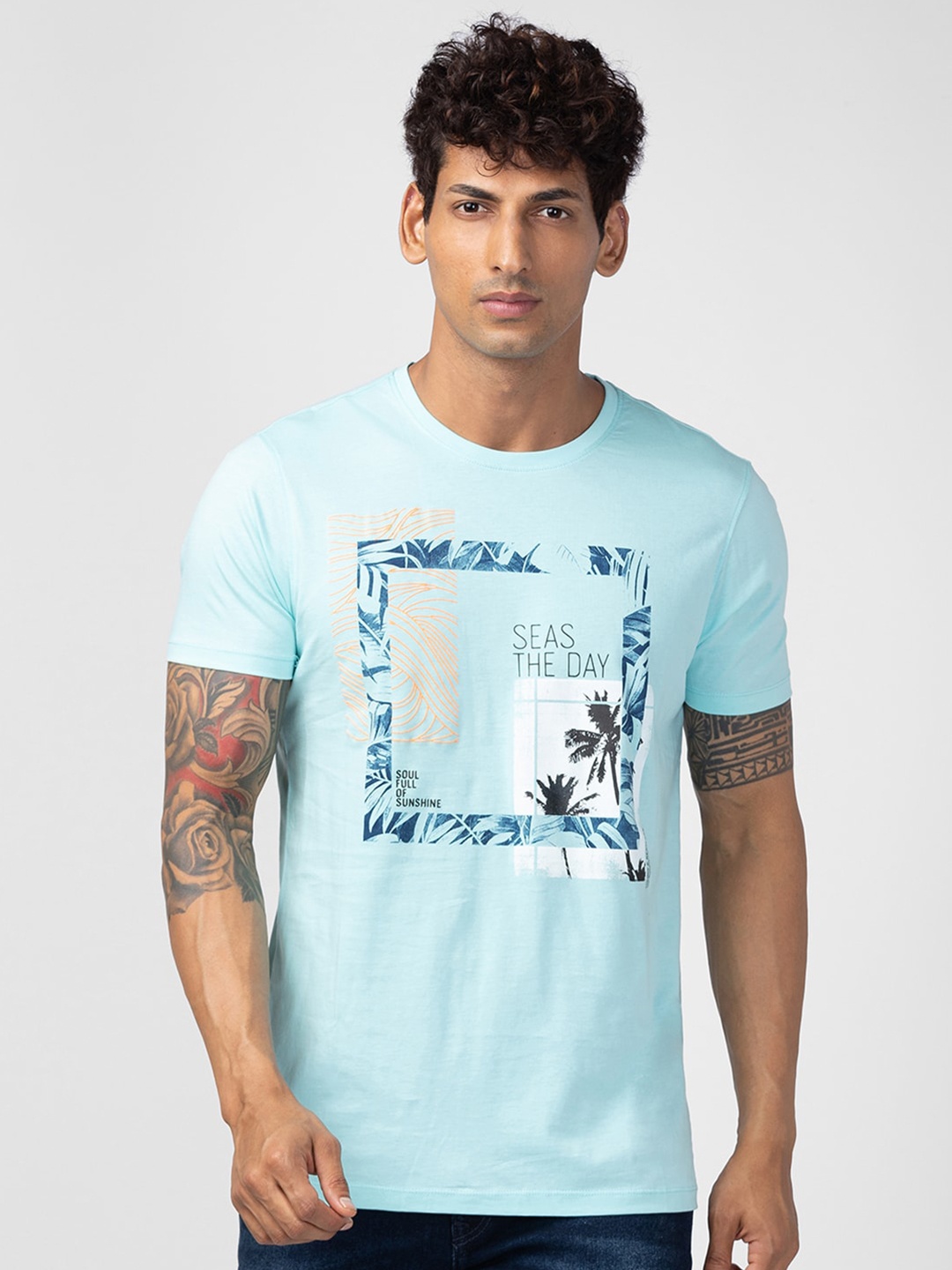 

SPYKAR Men Typography Printed Slim Fit T-shirt, Blue