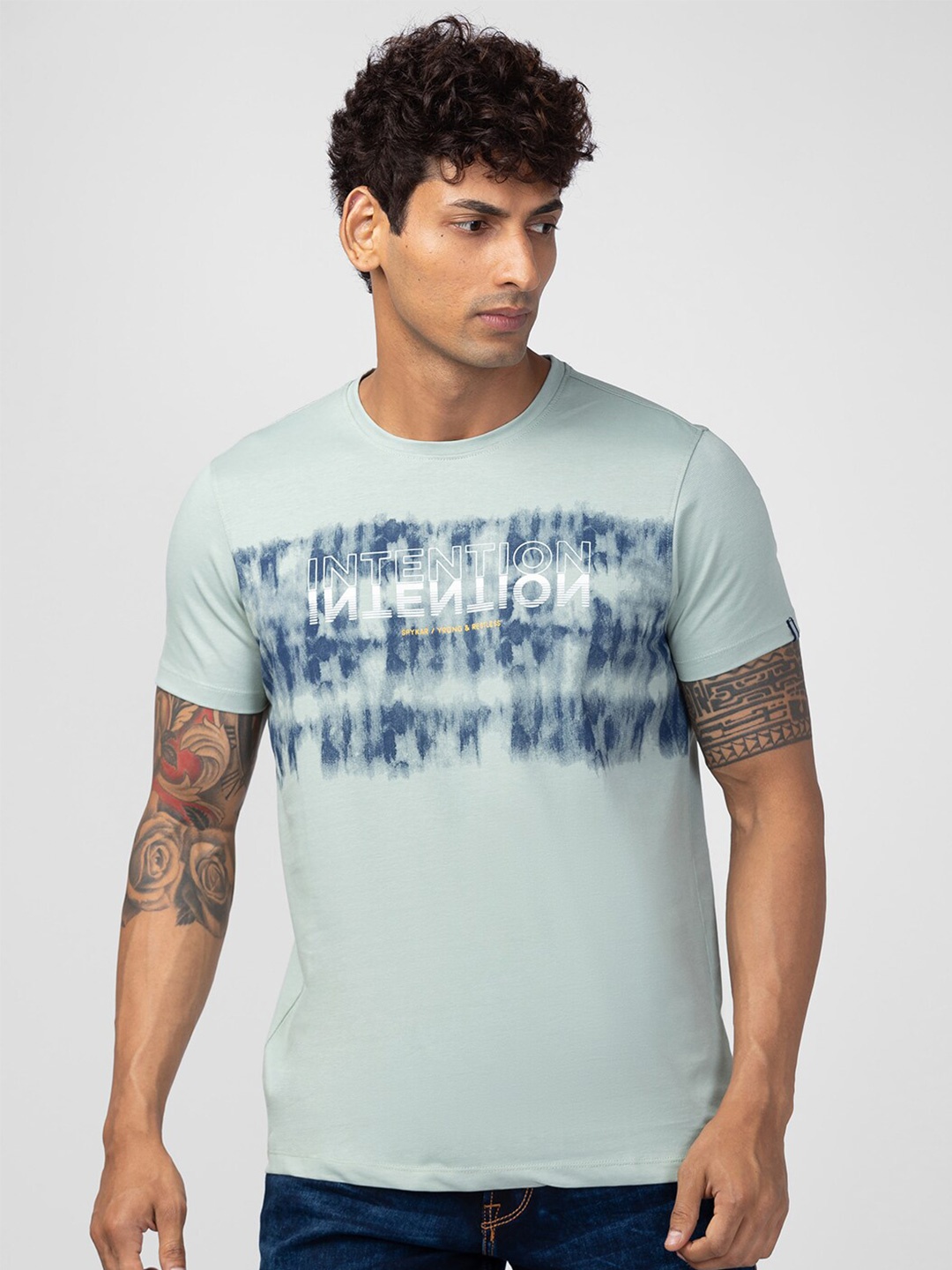 

SPYKAR Men Typography Printed Slim Fit T-shirt, Green