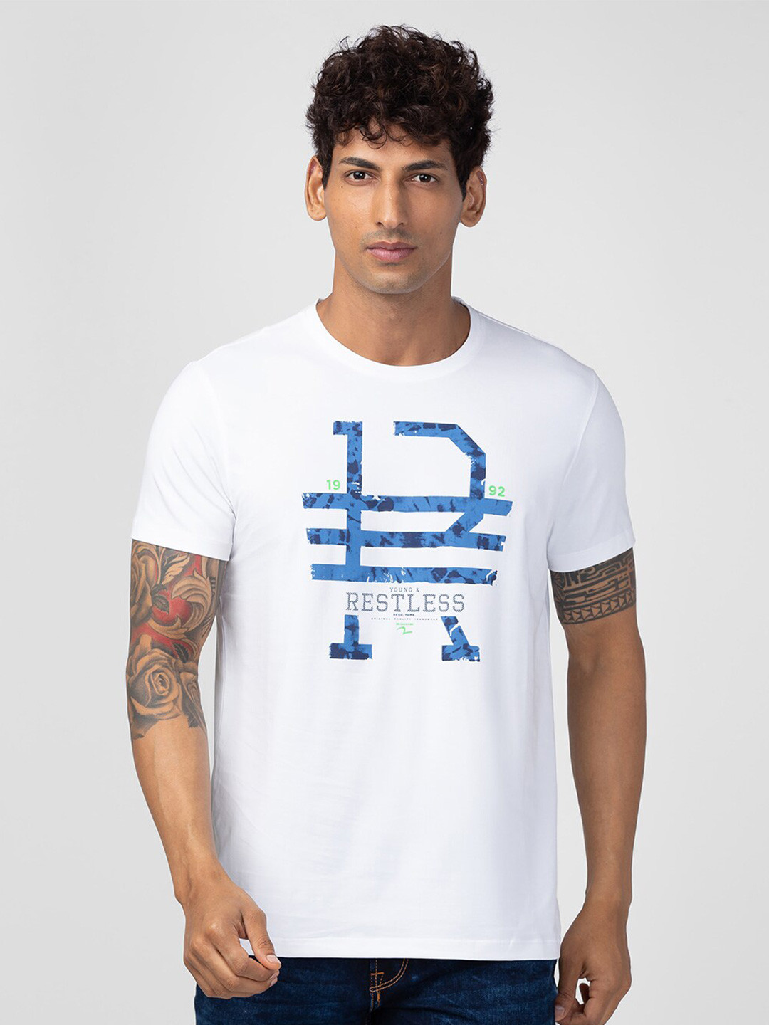 

SPYKAR Men Typography Printed Slim Fit T-shirt, White