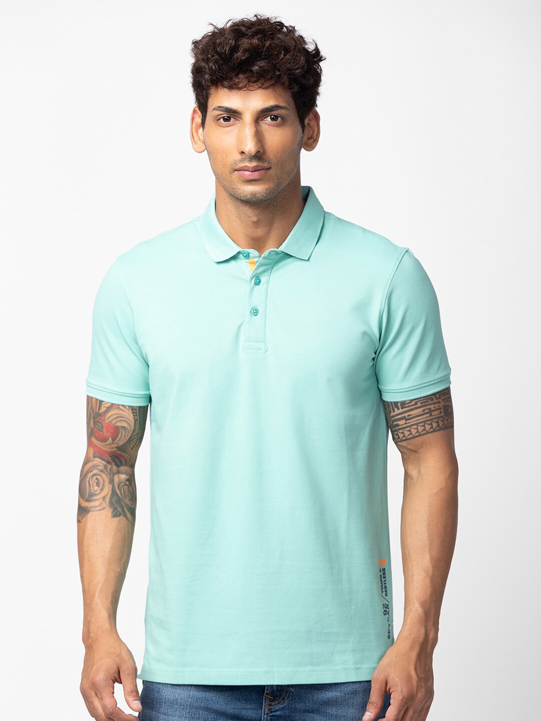 

SPYKAR Men Polo Collar Slim Fit Cotton T-shirt, Sea green