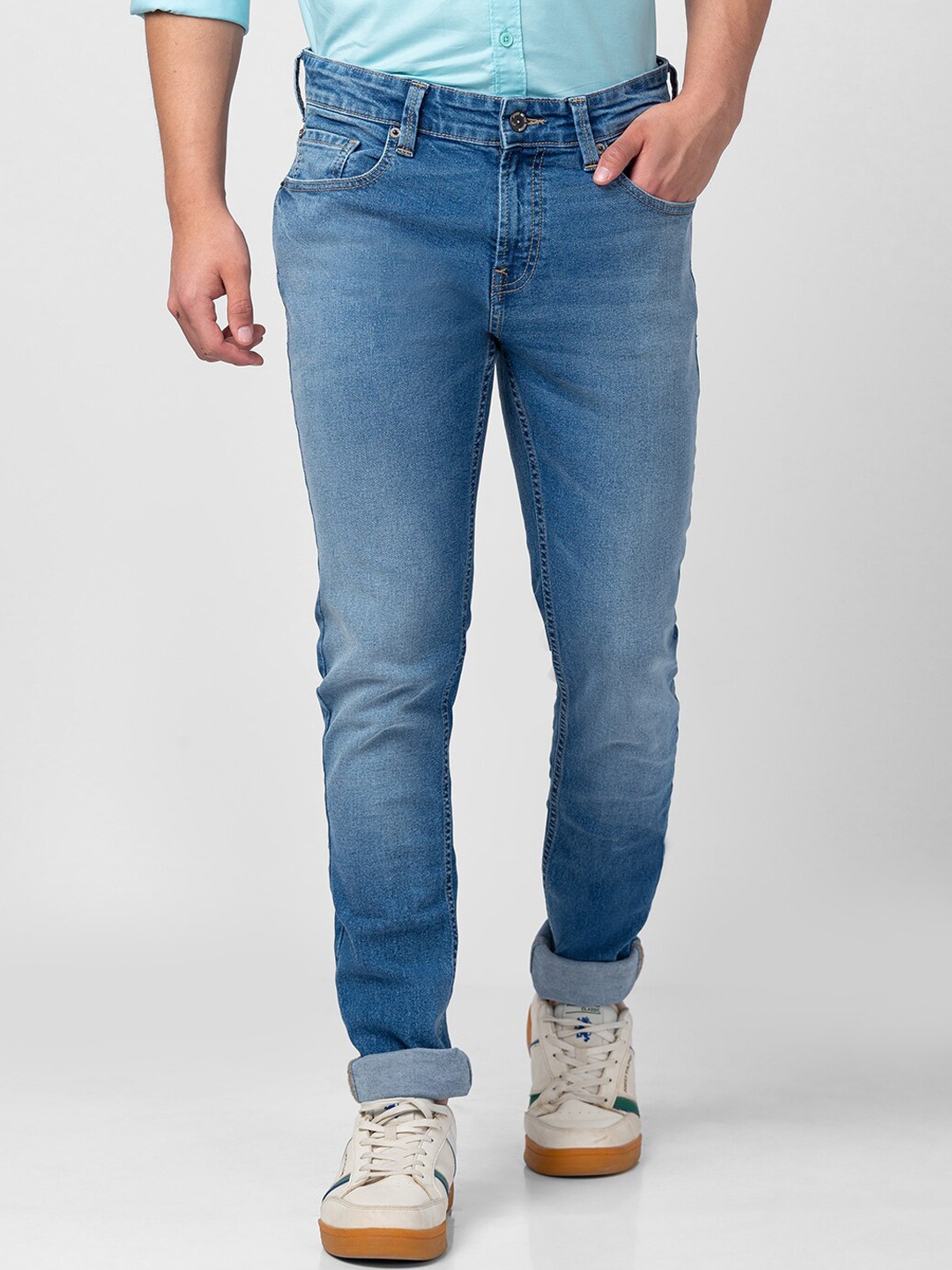 

SPYKAR Men Slim Fit Low-Rise Heavy Fade Stretchable Cotton Jeans, Blue