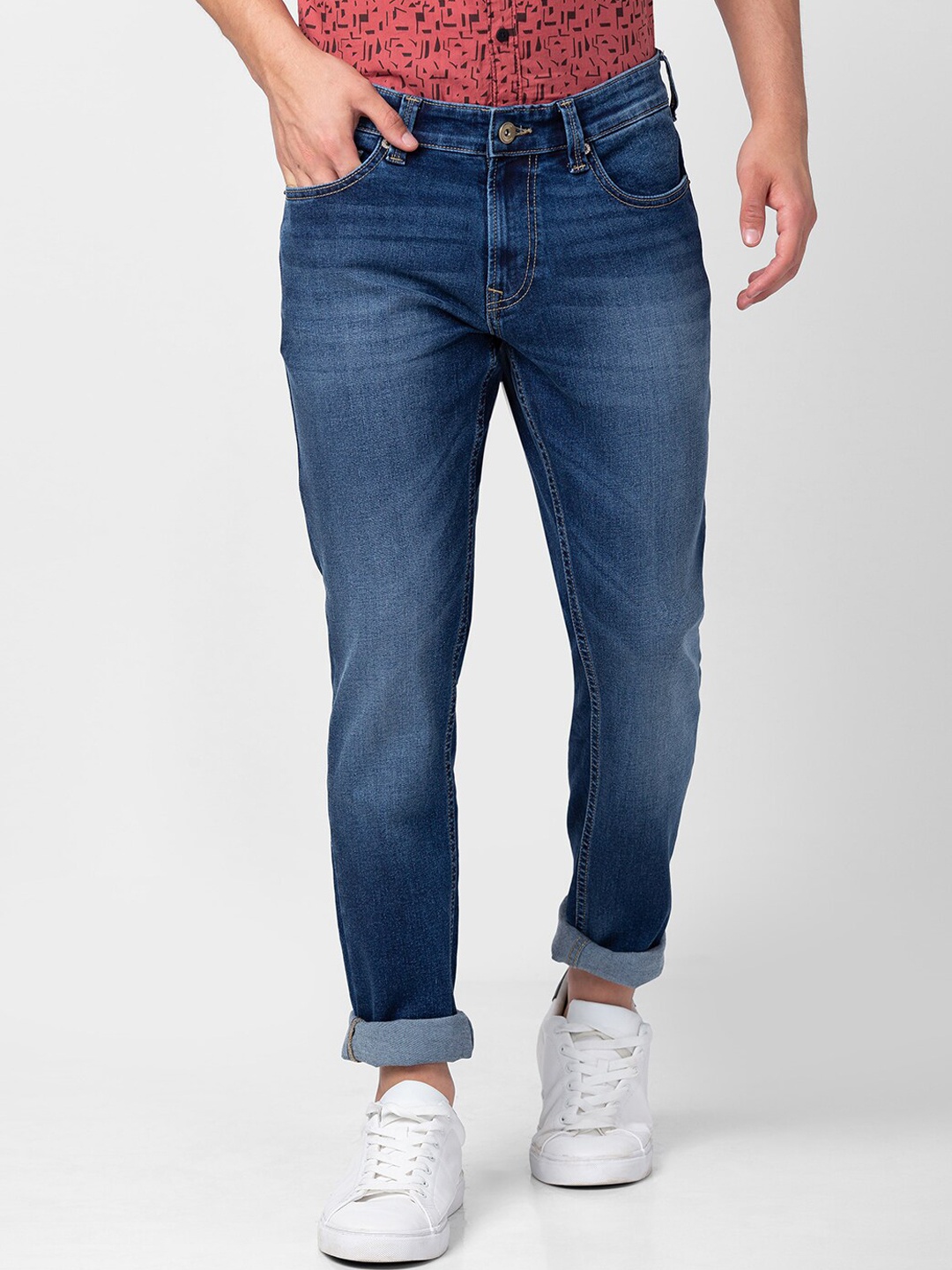 

SPYKAR Men Slim Fit Low-Rise Light Fade Stretchable Cotton Jeans, Blue