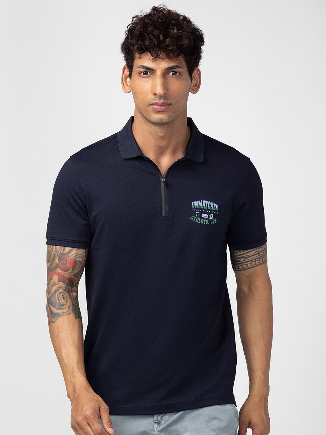 

SPYKAR Men Cotton Polo Collar T-shirt, Navy blue
