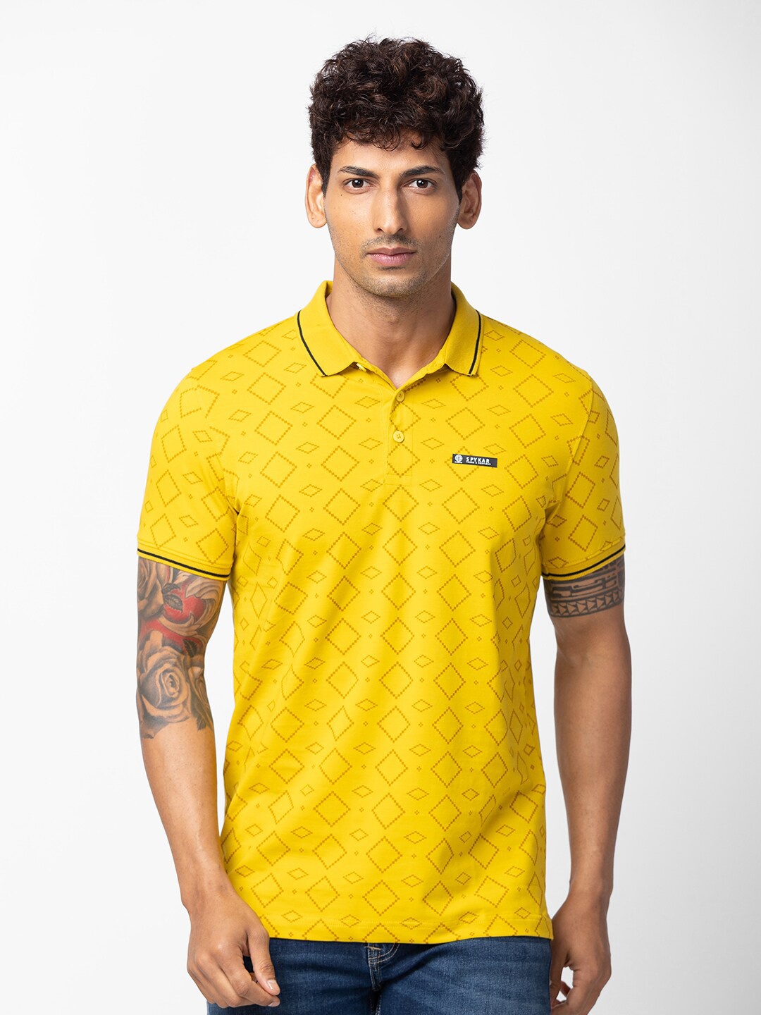 

SPYKAR Men Printed Polo Collar Slim Fit T-shirt, Yellow