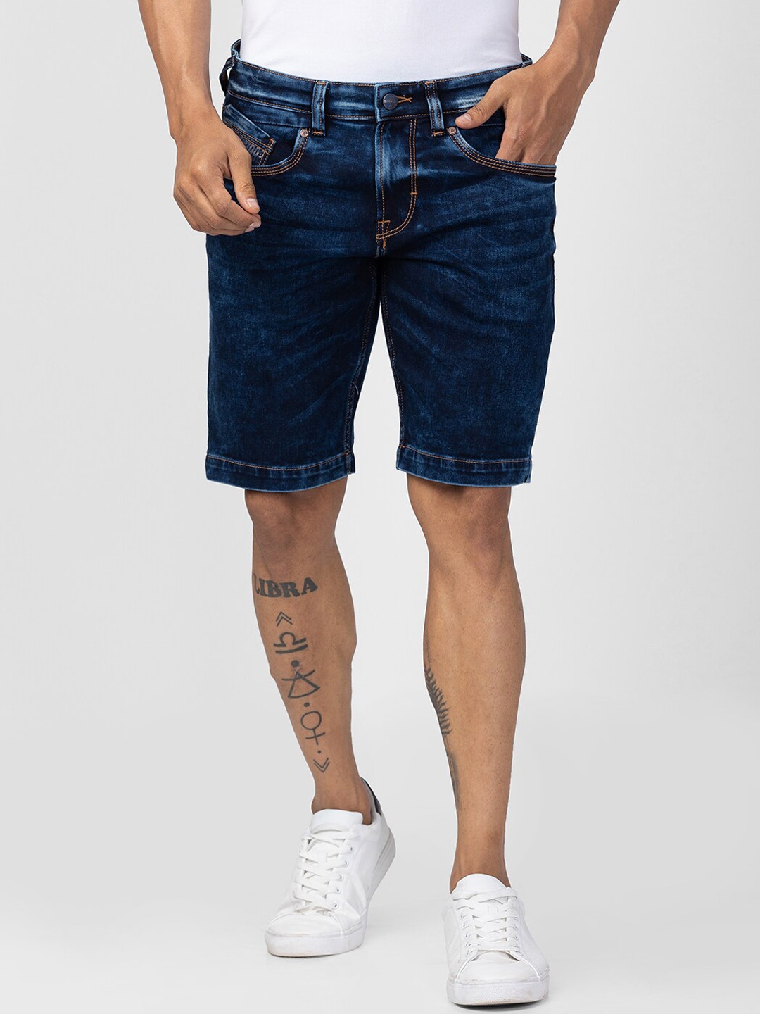 

SPYKAR Men Washed Denim Shorts, Blue