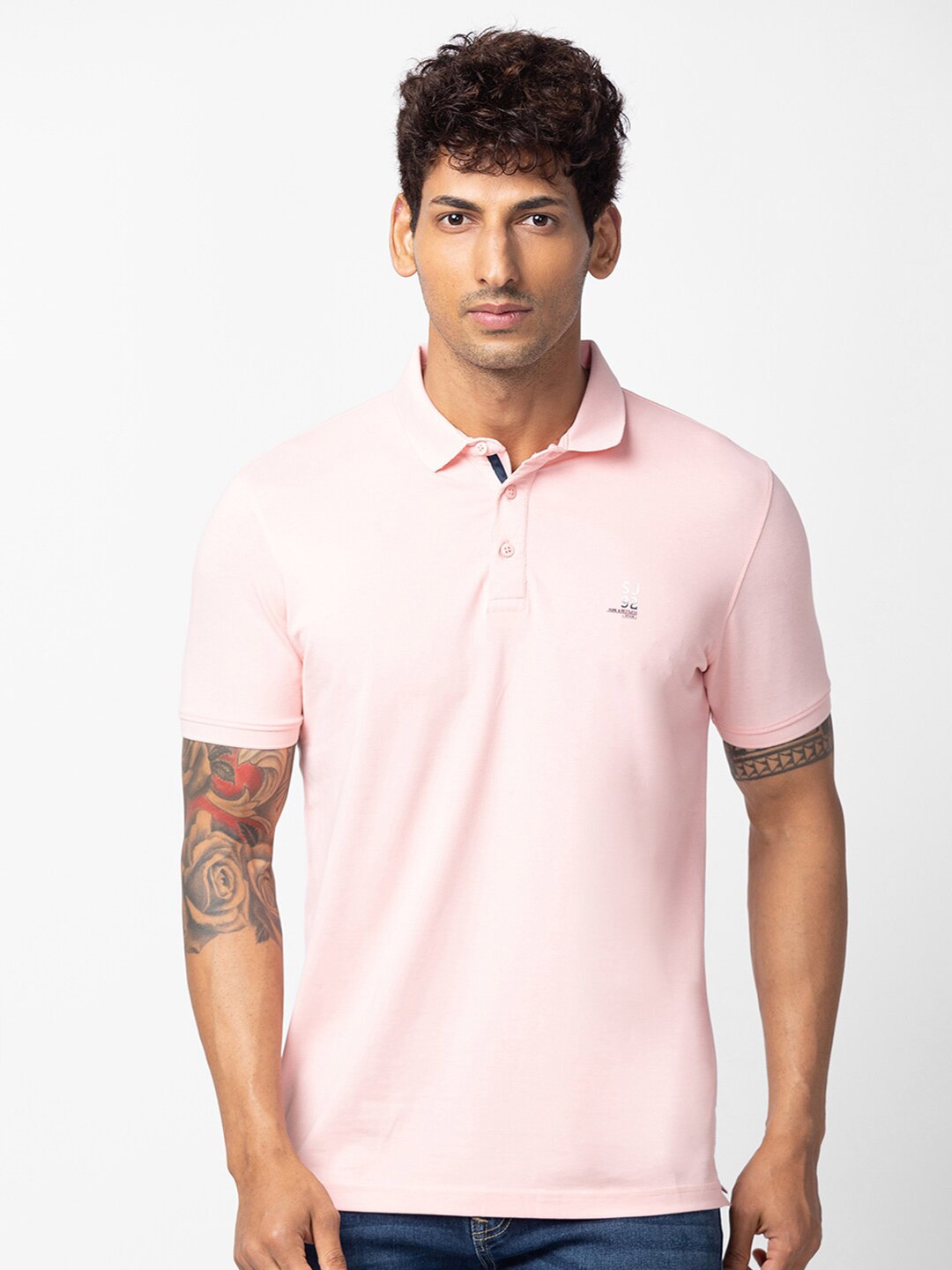 

SPYKAR Men Cotton Polo Collar T-shirt, Peach