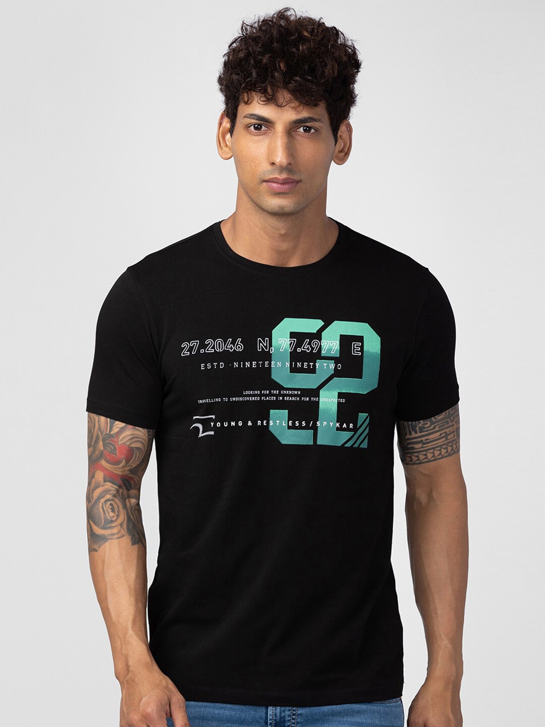 

SPYKAR Men Cotton Typography Printed T-shirt, Black