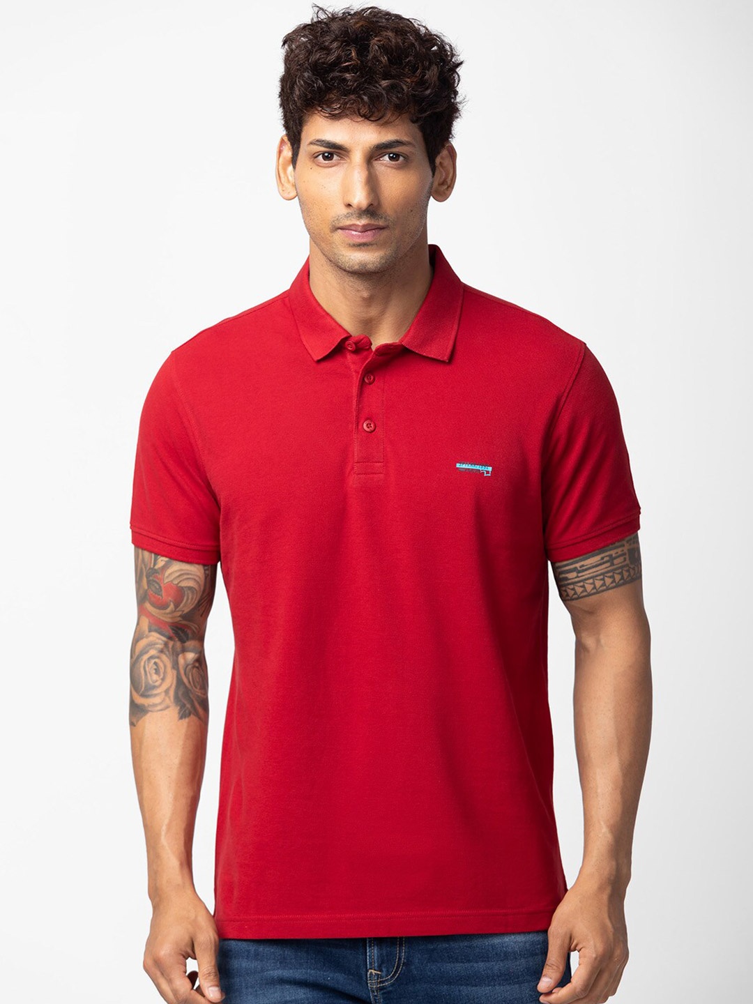 

SPYKAR Men Polo Collar Slim Fit Cotton T-shirt, Red