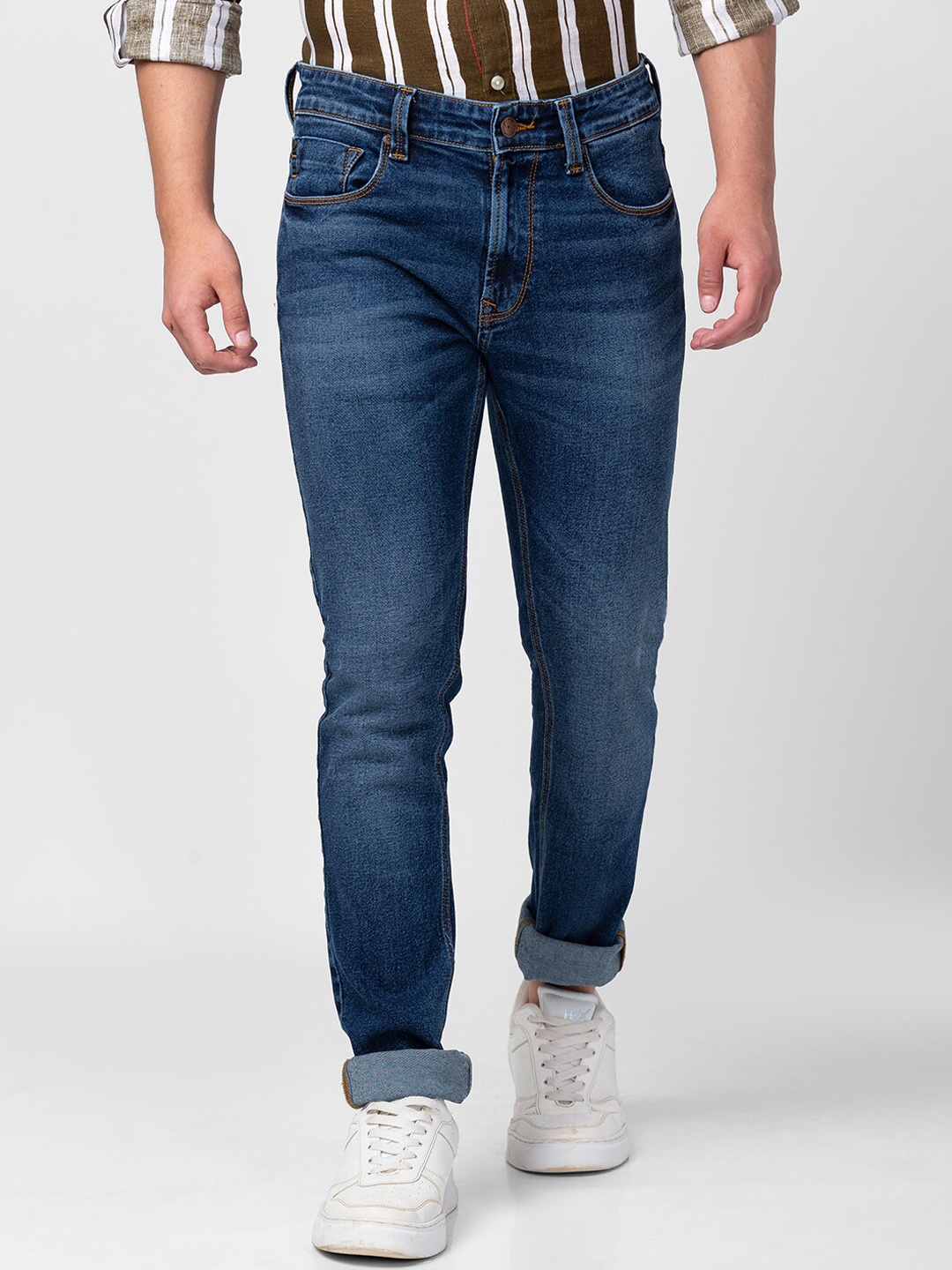

SPYKAR Men Slim Fit Low-Rise Light Fade Stretchable Cotton Jeans, Blue