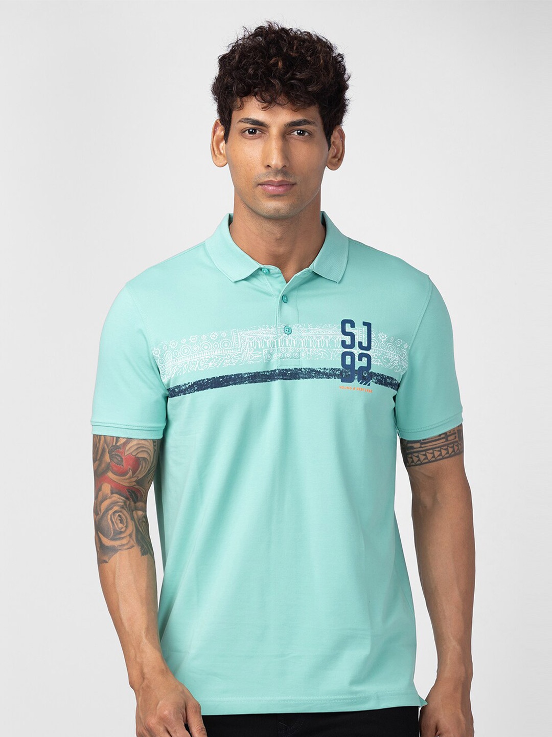 

SPYKAR Men Printed Polo Collar Cotton T-shirt, Green