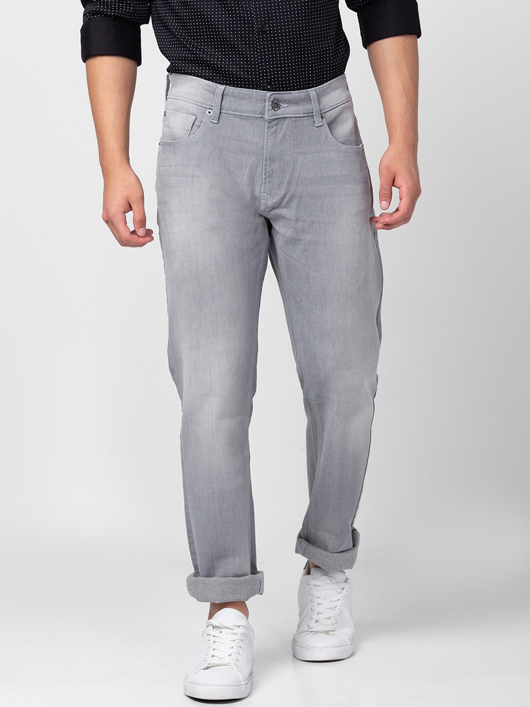 

SPYKAR Men Slim Fit Low-Rise Low Distress Light Fade Stretchable Cotton Jeans, Grey