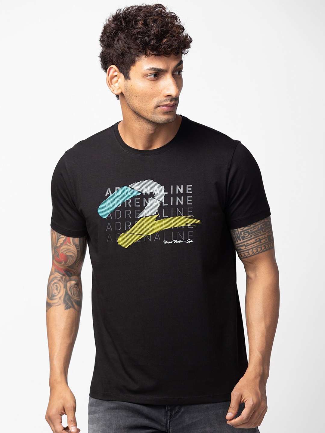 

SPYKAR Men Typography Printed Slim Fit T-shirt, Black