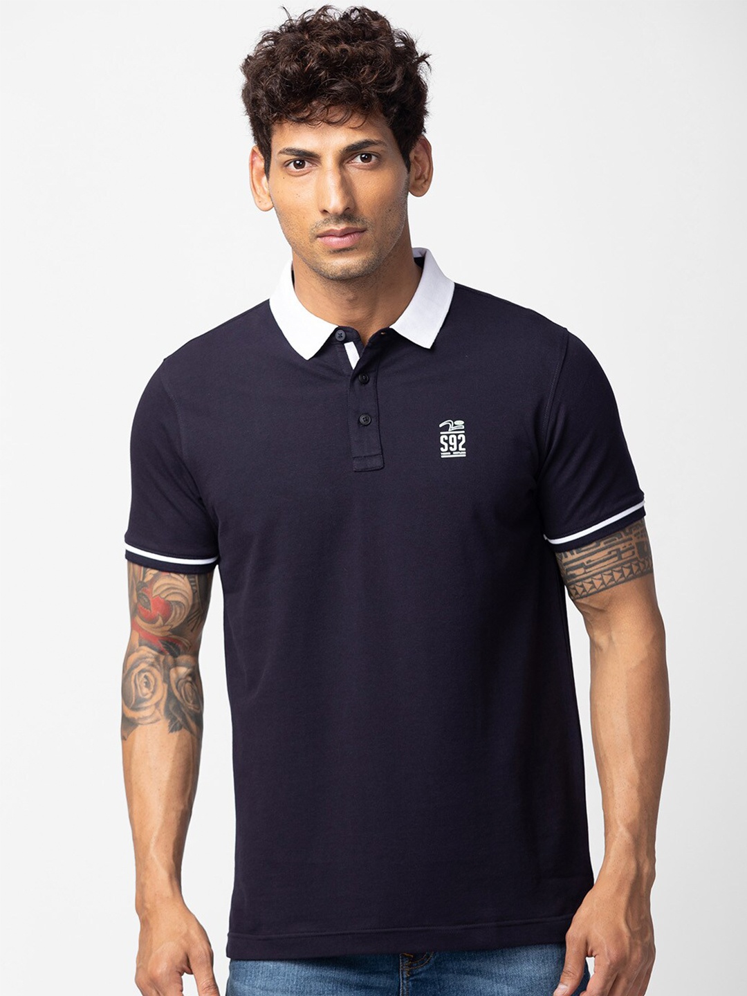 

SPYKAR Men Polo Collar Slim Fit T-shirt, Navy blue