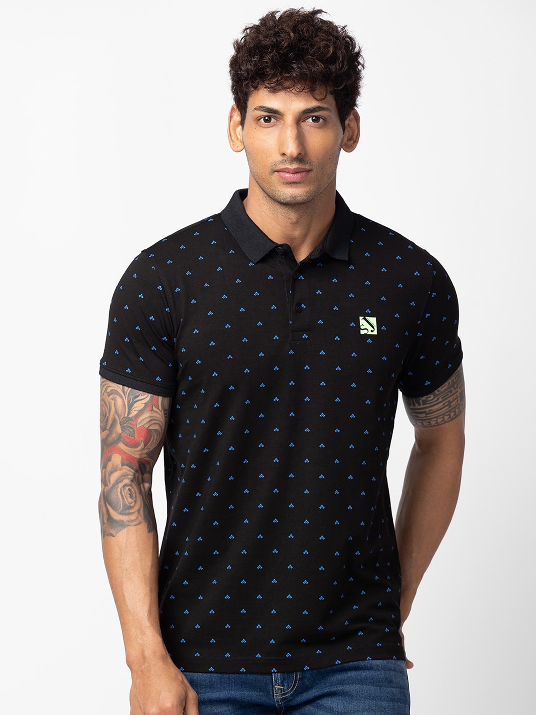 

SPYKAR Men Floral Printed Polo Collar Slim Fit T-shirt, Black