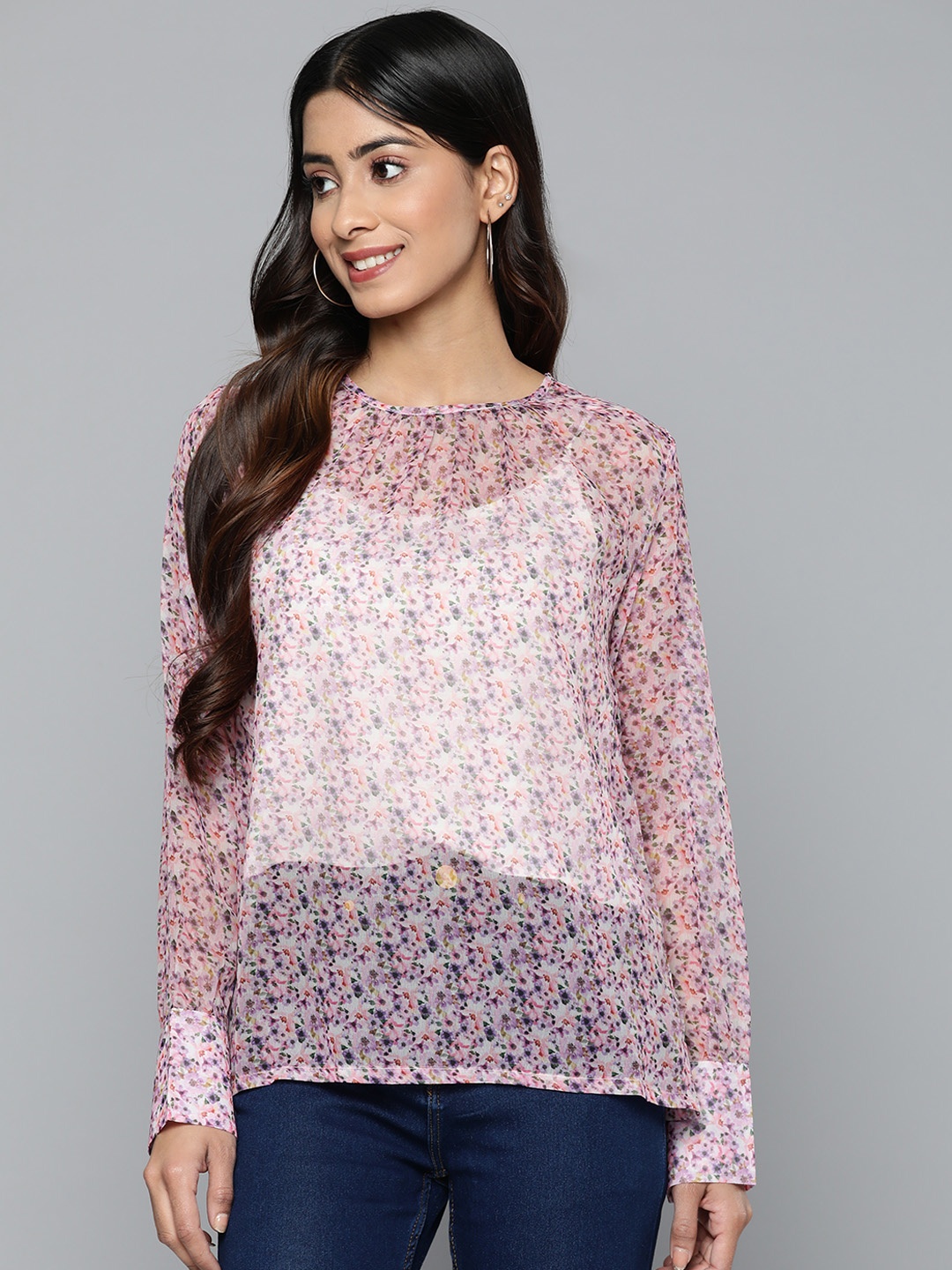 

HERE&NOW Floral Print Crepe Top, Pink