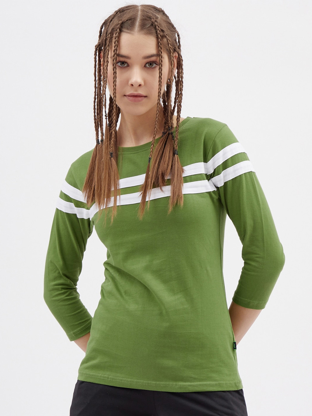 

Rodzen Striped Pure Cotton T-shirt, Green