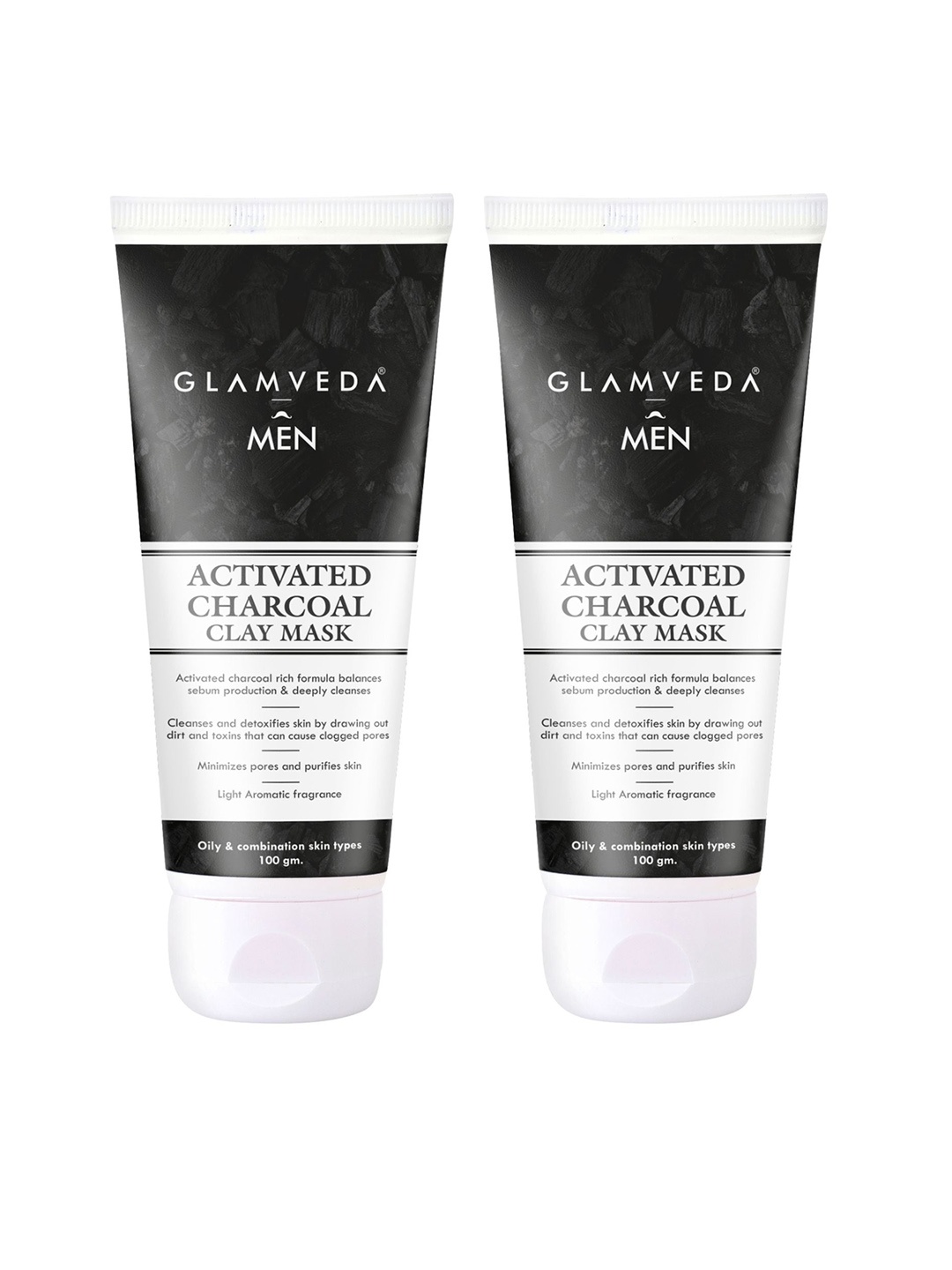 

GLAMVEDA Set Of 2 Men Activated Charcoal Detox Clay Mask 100 gm Each, Black