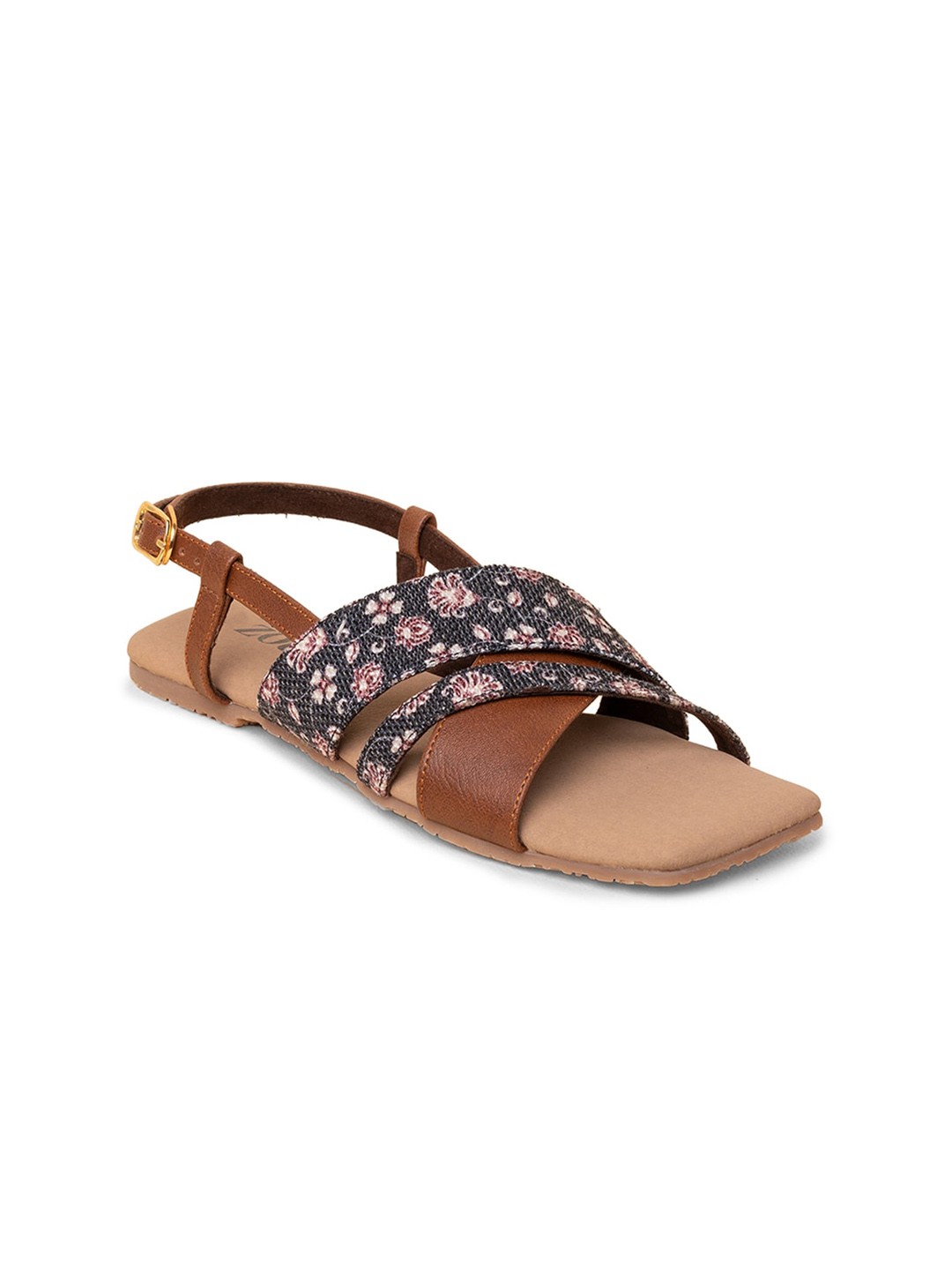 

ZOUK Women Printed Open Toe Flats, Black