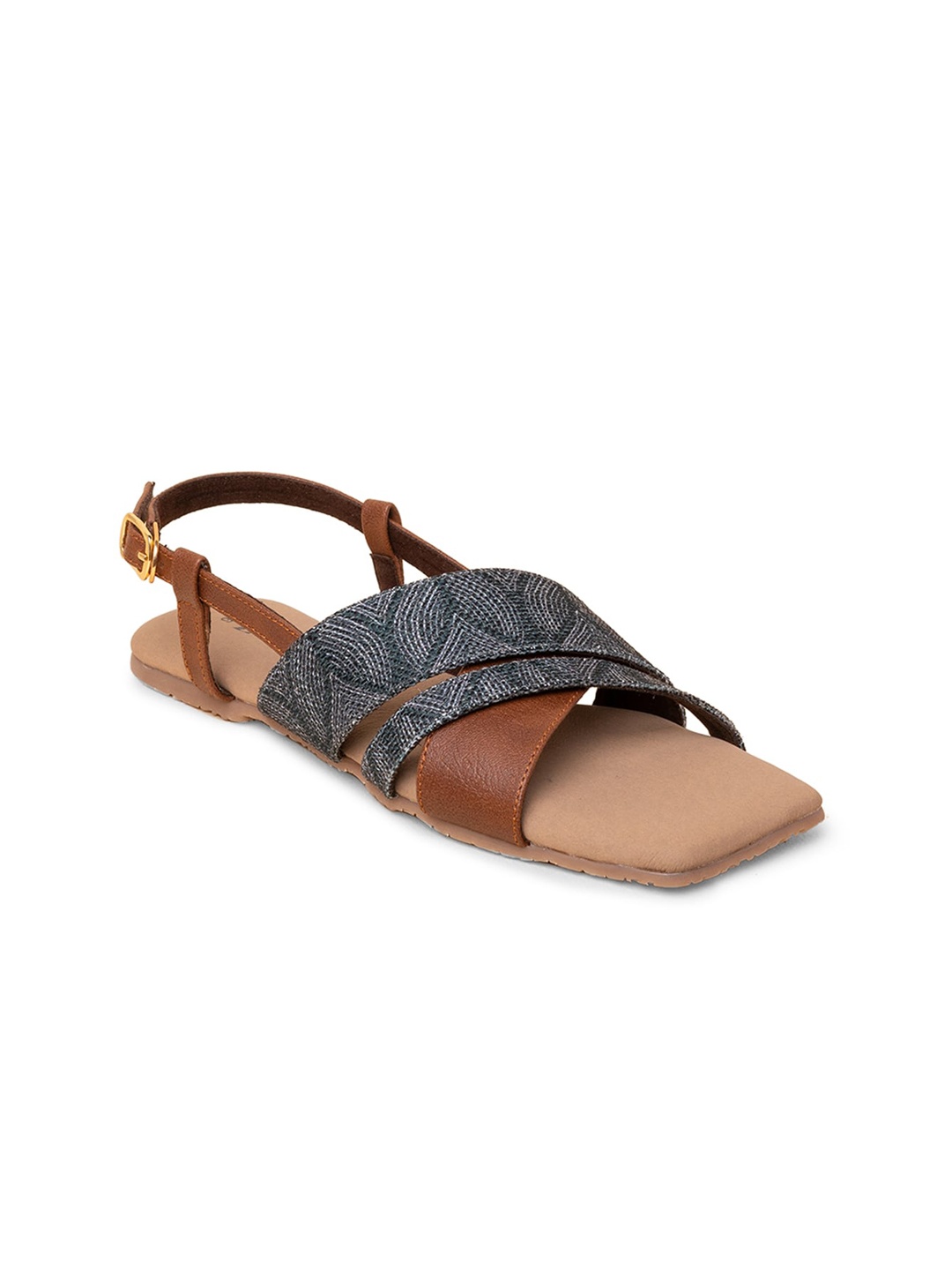 

ZOUK Women Printed Open Toe Flats, Brown