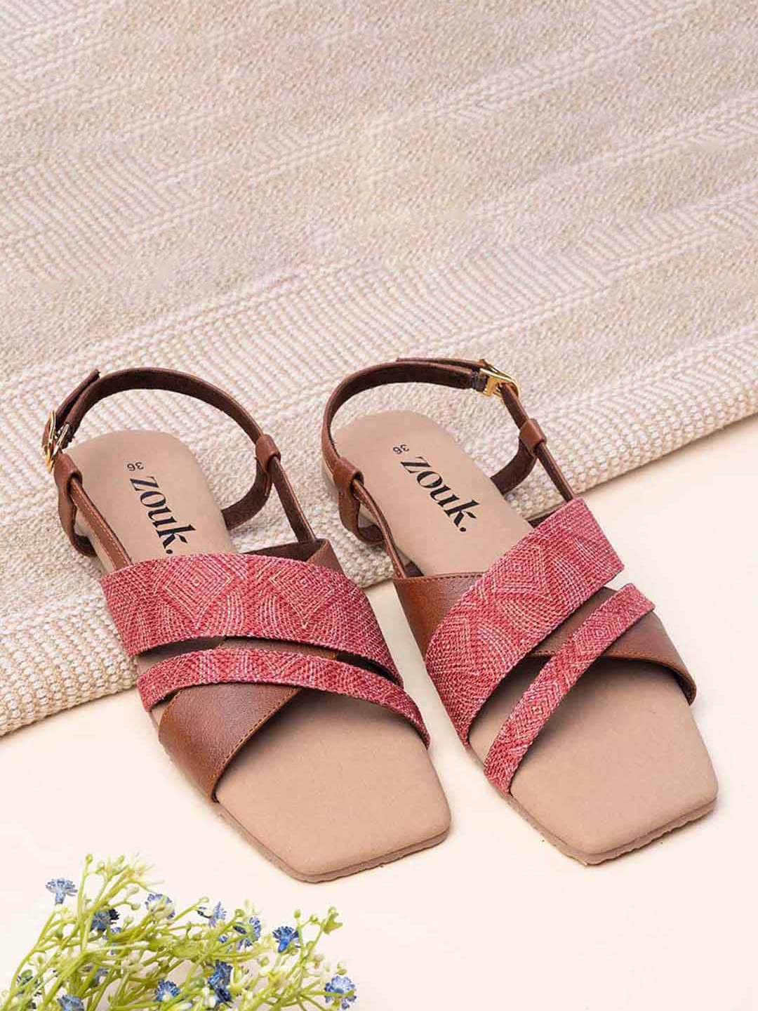 

ZOUK Women Printed Open Toe Flats, Red