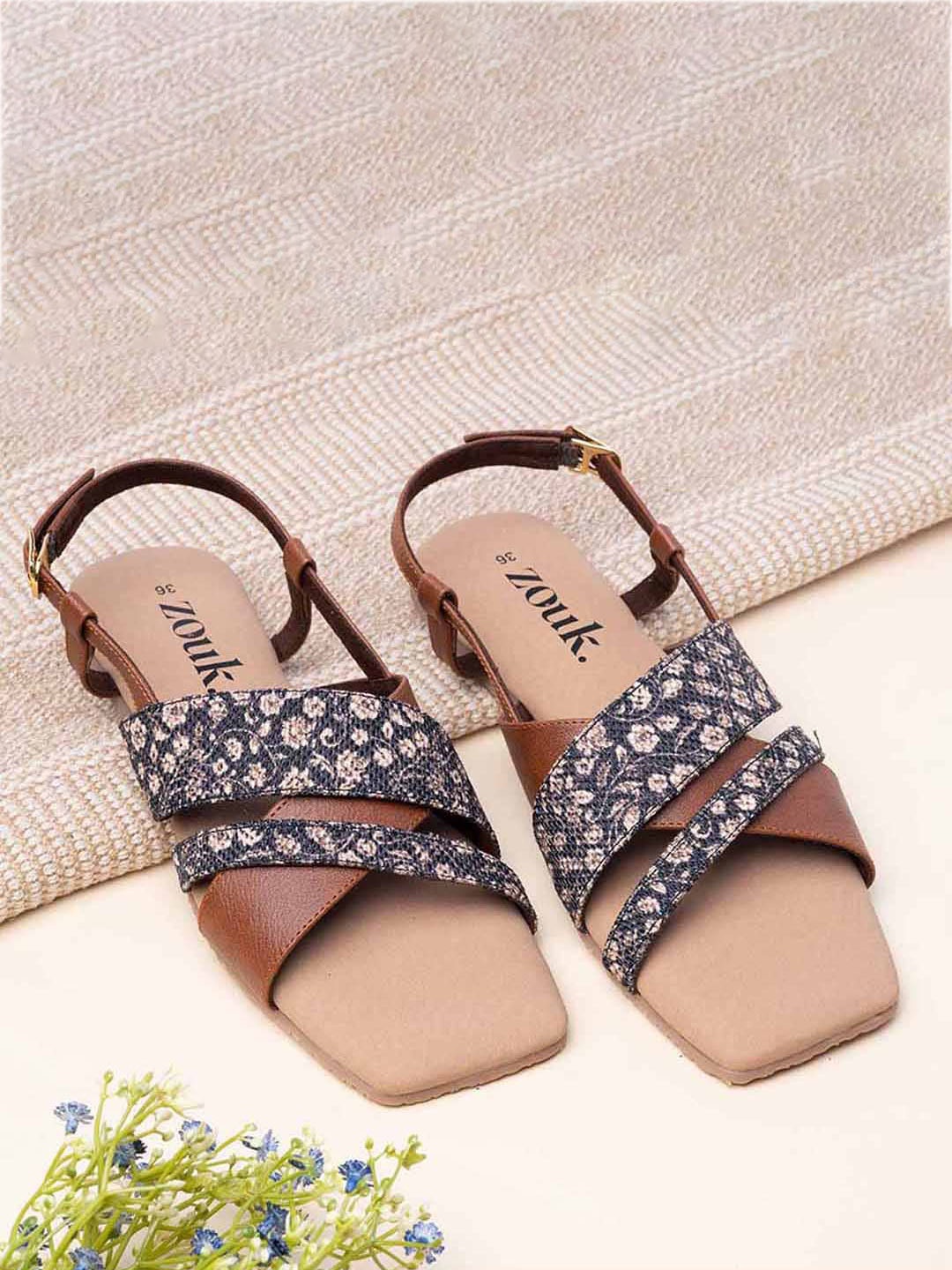 

ZOUK Women Printed Open Toe Flats, Black
