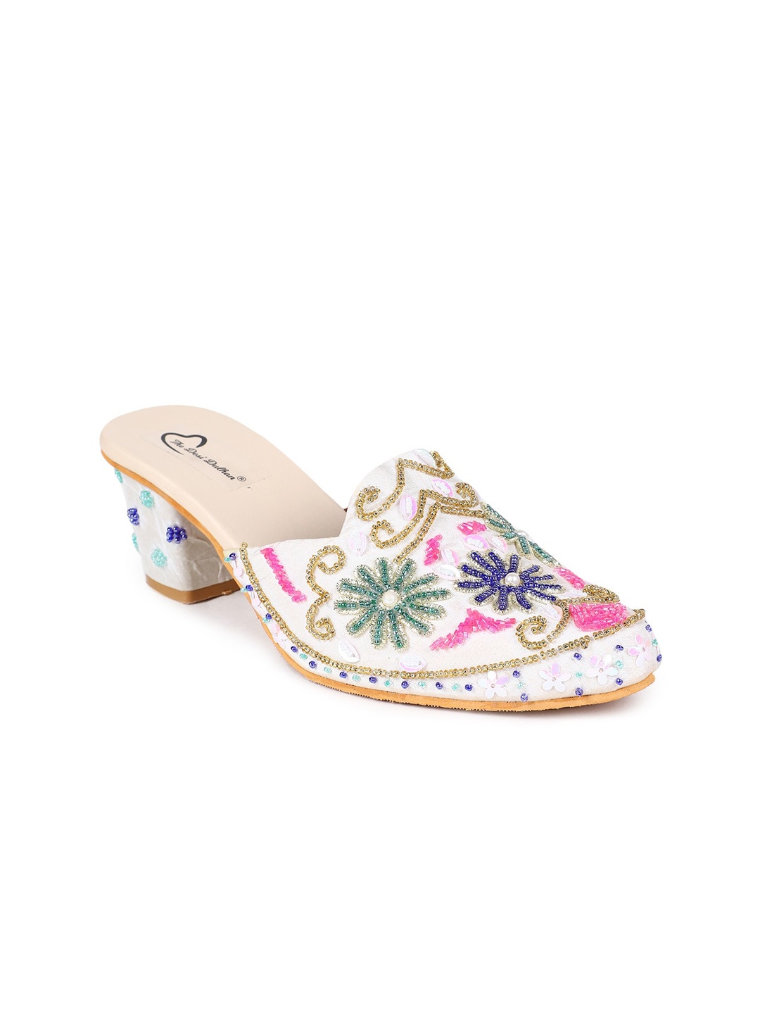 

The Desi Dulhan Embellished Ethnic Block Heels, White