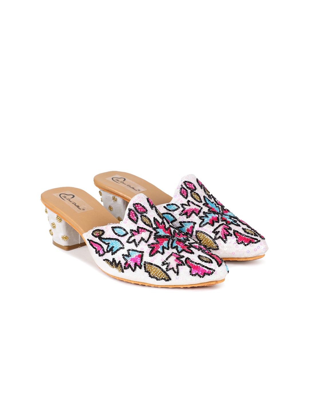 

The Desi Dulhan Embellished Ethnic Block Mules, White