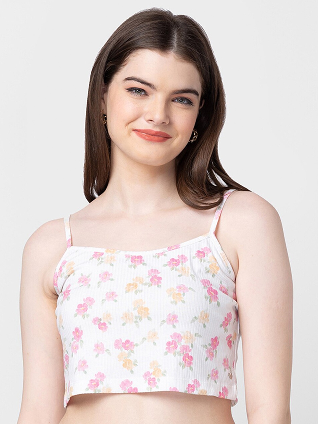 

SPYKAR Floral Print Crop Top, White