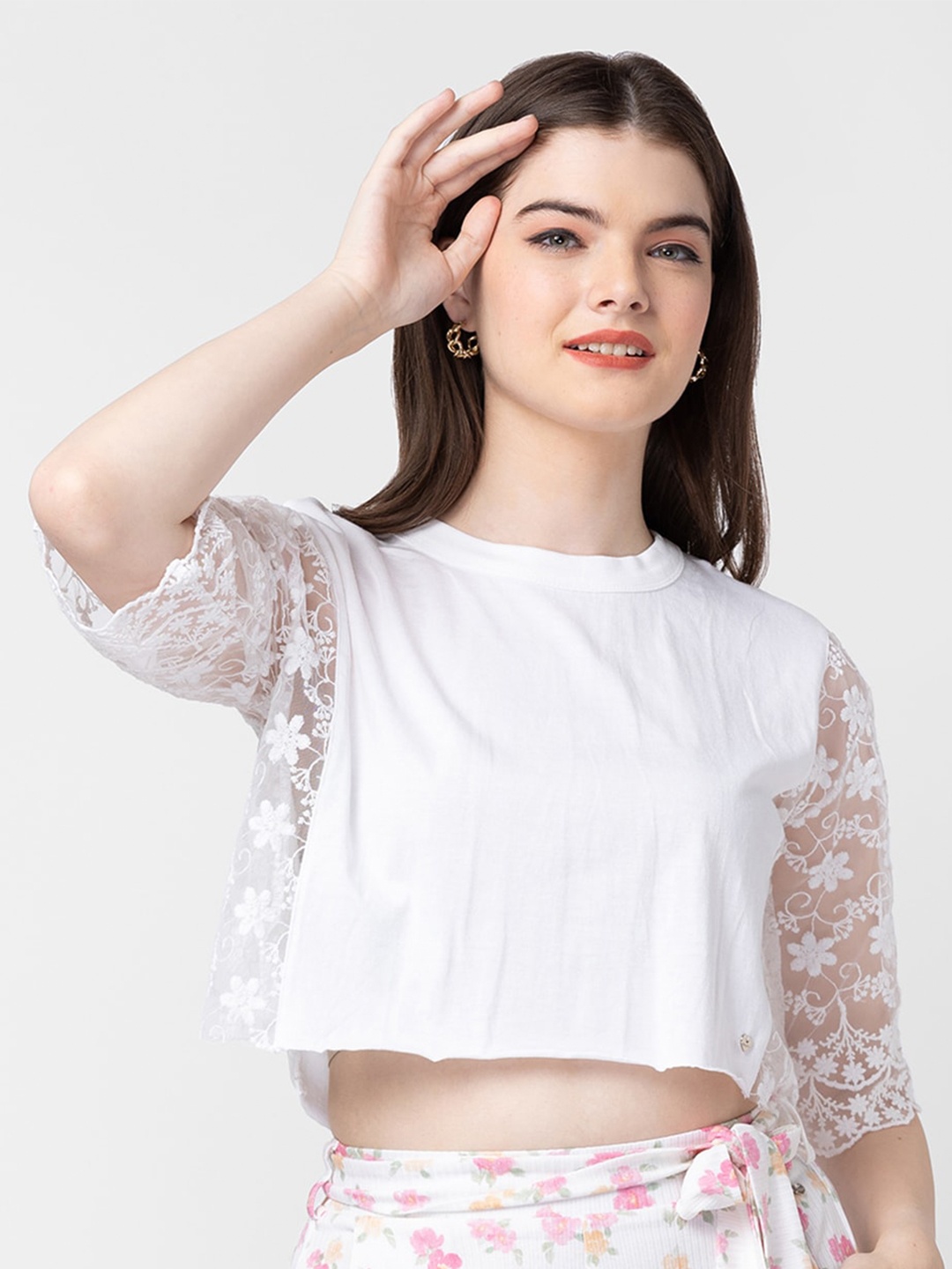 

SPYKAR Women Printed Slim Fit Cotton T-shirt, White