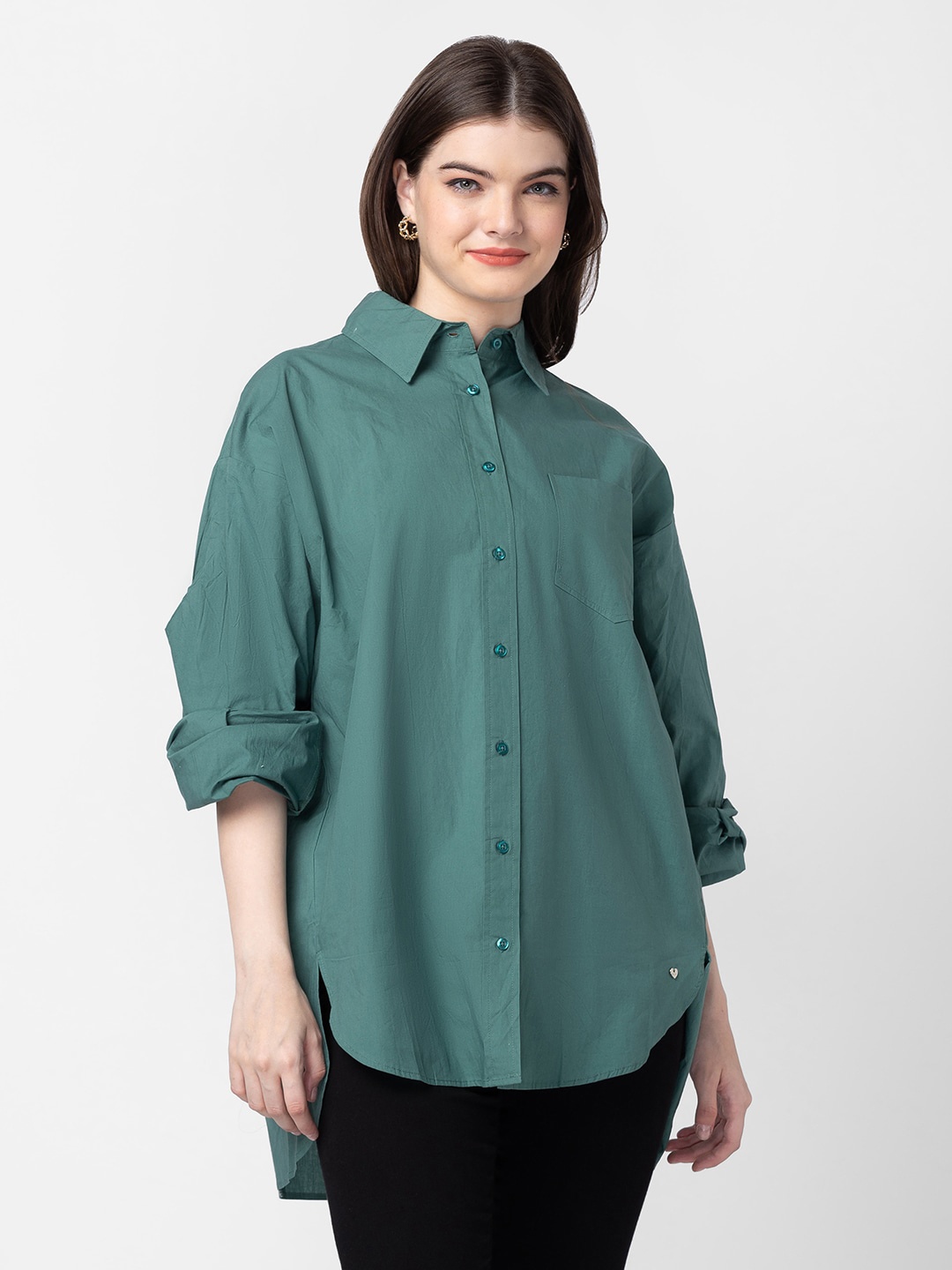 

SPYKAR Women Slim Fit Casual Cotton Shirt, Green