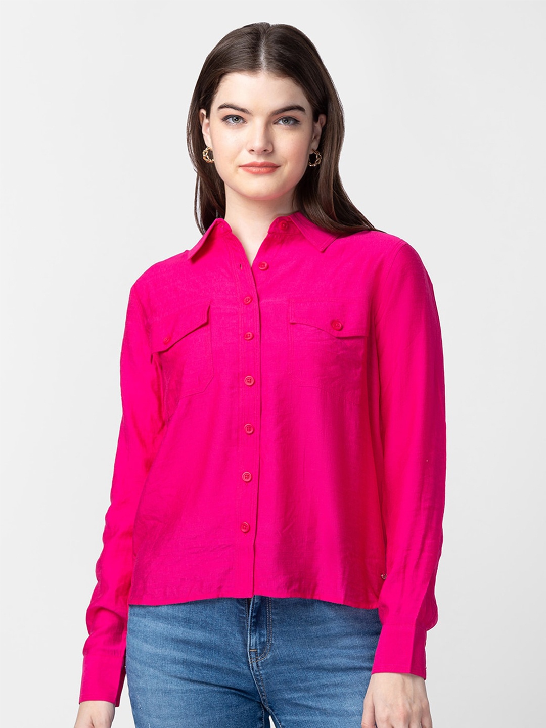 

SPYKAR Women Slim Fit Cotton Casual Shirt, Pink